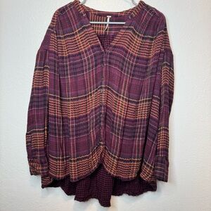 Free People Come On Over Plaid Tunic Size Small